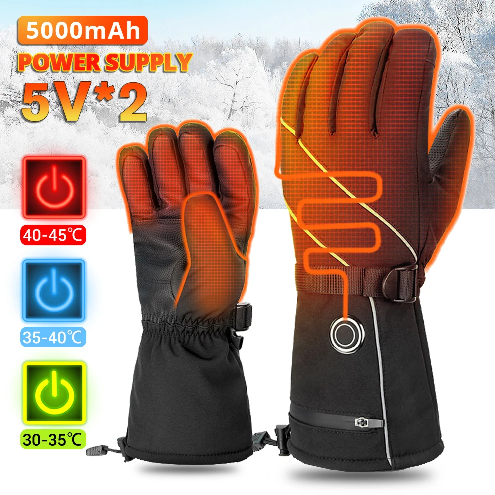 Electric Heated Gloves Motorcycle Winter Heated Gloves Warm Waterproof Rechargeable Heating Thermal Gloves For Snowmobile