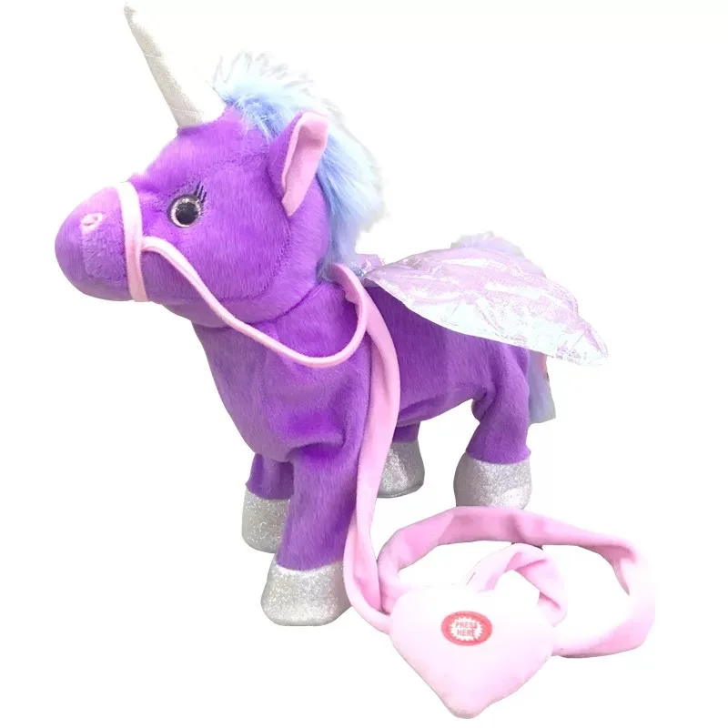 Juguete de peluche eléctrico para niños, muñeco de caballo volador, cuerda rosa, unicornio, puede cantar, mascota electrónica, regalo de cumpleaños y Navidad