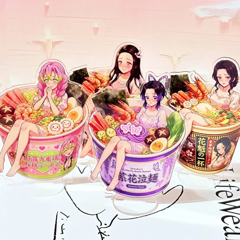 Figura Decorativa de Acrílico con Diseño de Ramen y Chicas Anime, Adorno Creativo para Escritorio, Colección Kawaii, Regalo