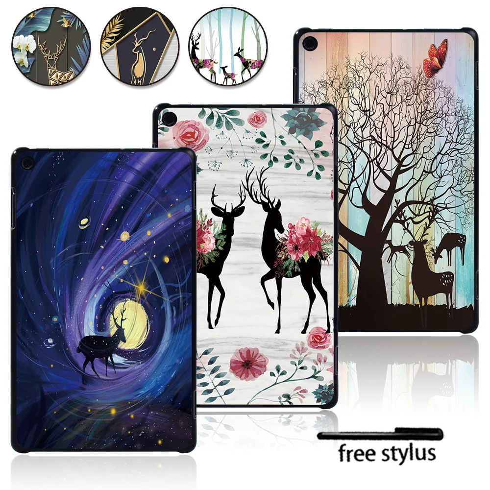 

Tablet Case for Fire 7/HD 8/HD 8 Plus 2020/HD 10 Painting Deer Series Plastic Durable Protective Shell + Free Stylus