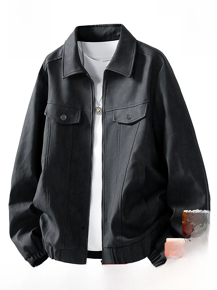 

Lormen Men's Faionable ort Collar Leather Jaet Casual Workwear Outerwear Simple Sli Autumn New Arrival