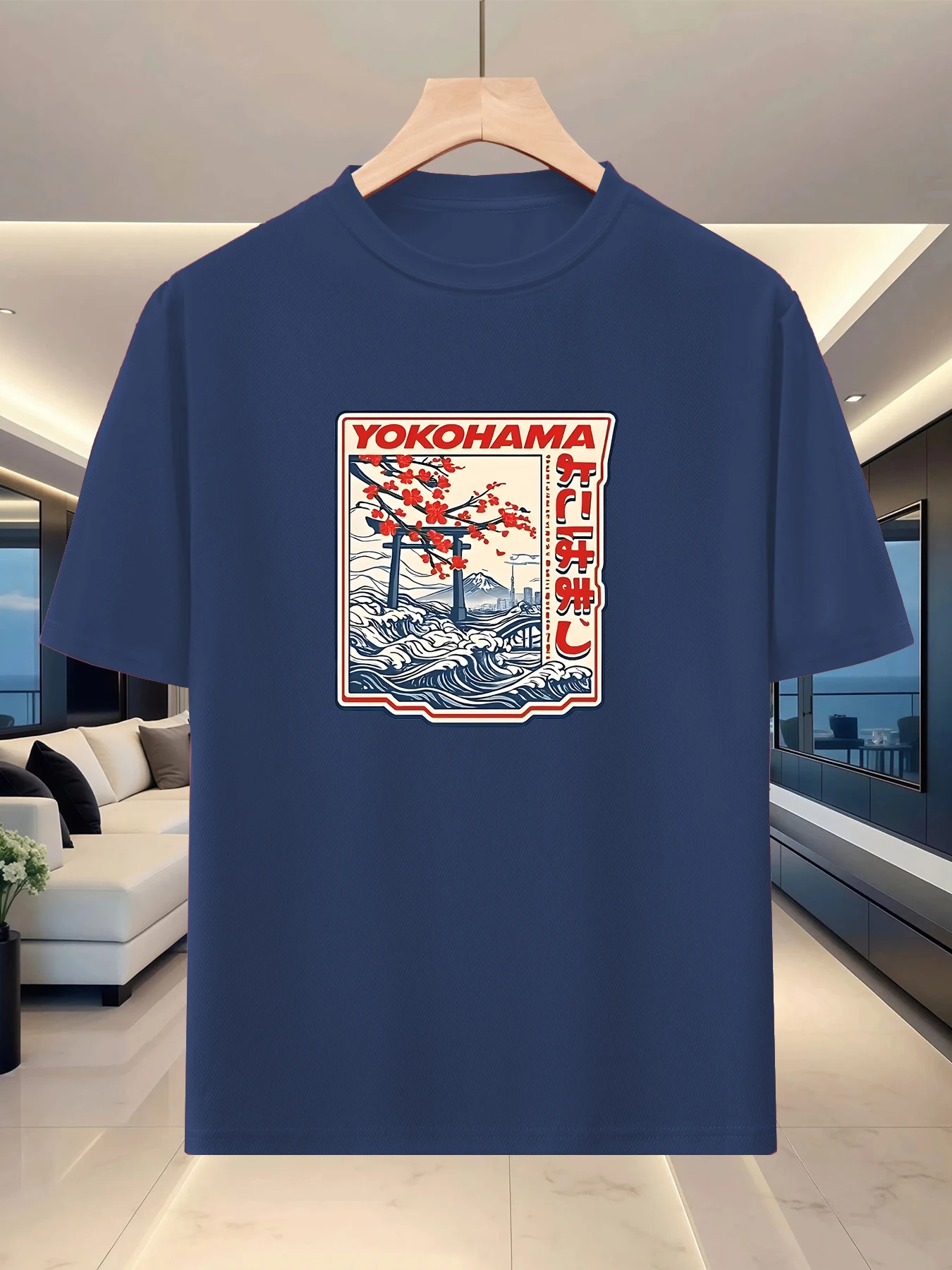 Low key tone men's loose shoulder T-shirt with spring and summer travel trend pattern versatile round neck half sleeve