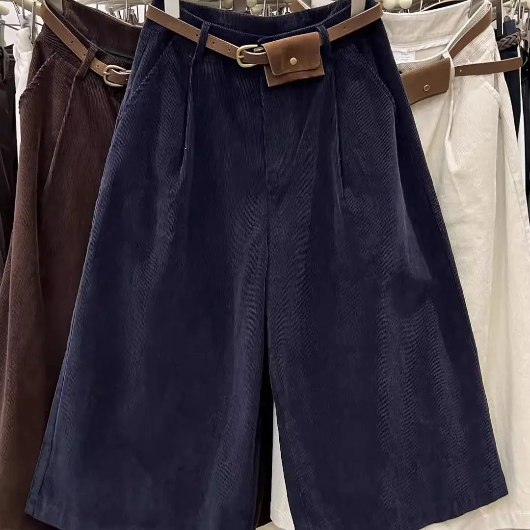 Fashionable Corduroy Pants Women's Loose Wide Leg Casual Trousers Autumn 2025 Slimming Effect Seven-Foot Boots Pants