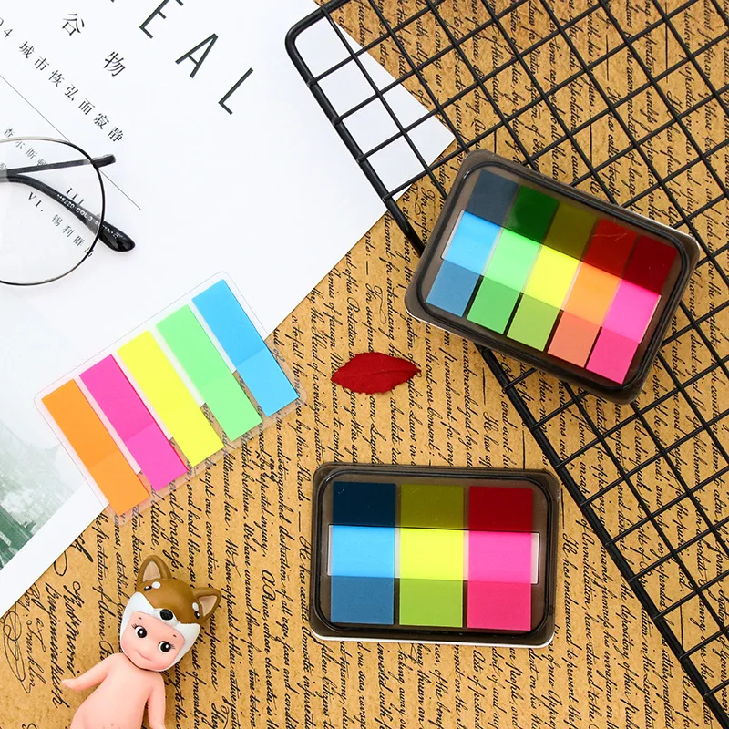 10 Boxs Creative Stationery Drag-pull Bookmark Boxes Tear Fluorescent Color Notes  Cute Notepad Office Decor Sticky Notes