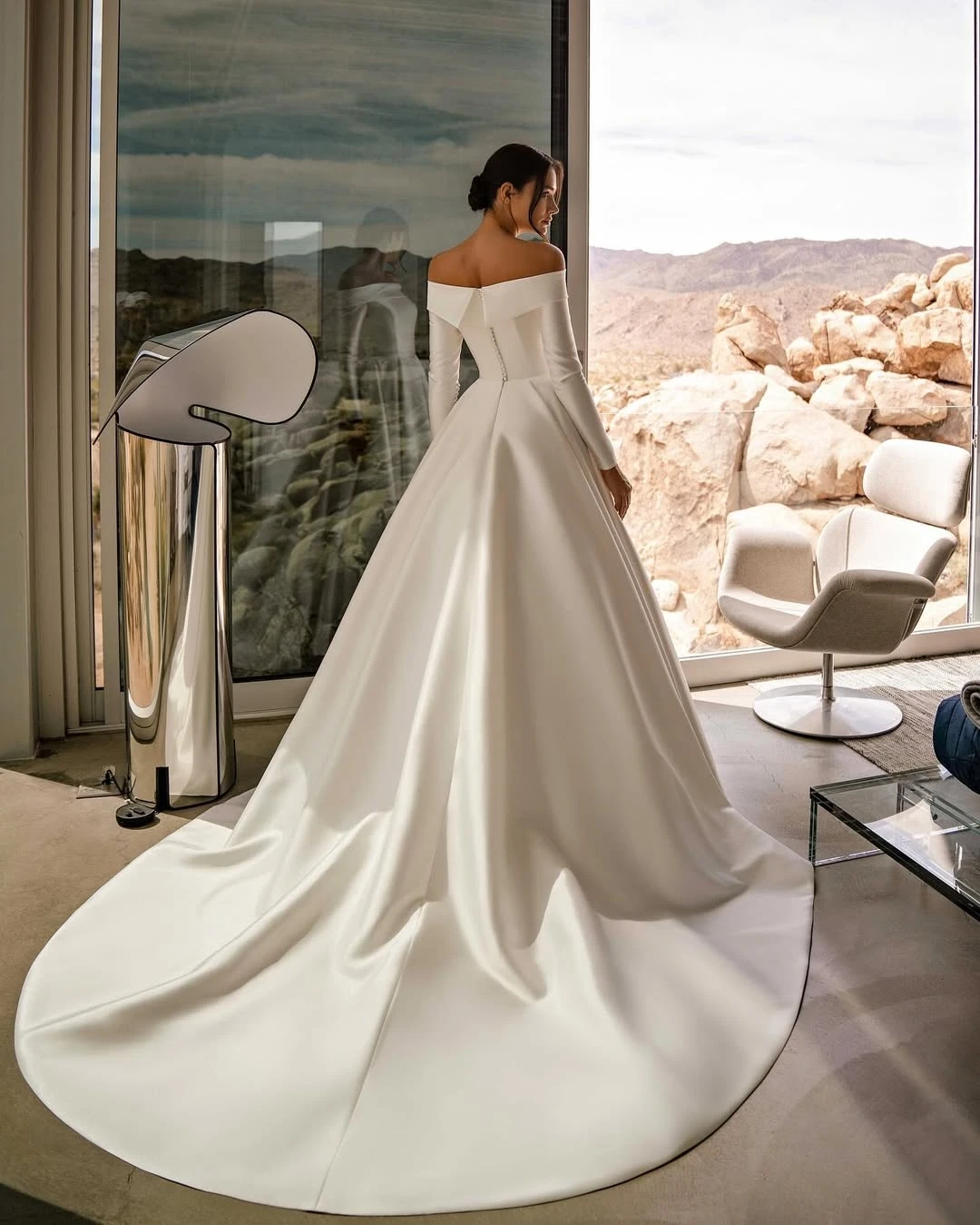 LORIE Satin Elfenbein Hochzeitskleid A-Linie Prinzessin Brautkleid Schulterfrei Prinzessin Rückenfrei Hochzeit Party Kleider 2025