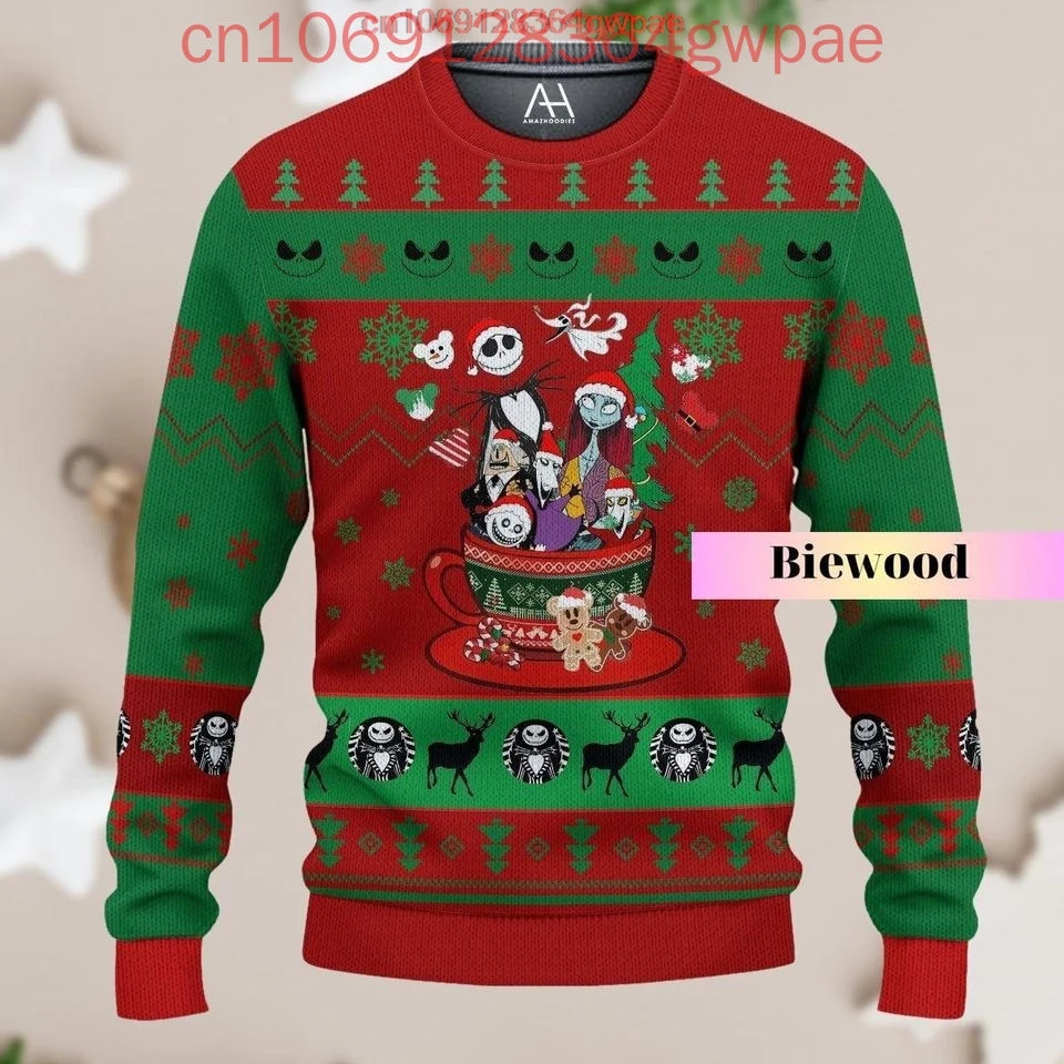 Jack dan Sally Nightmare Before Christmas Ugly Sweater Pria Wanita 3d Sweater modis Disney Ugly Christmas Sweater atasan