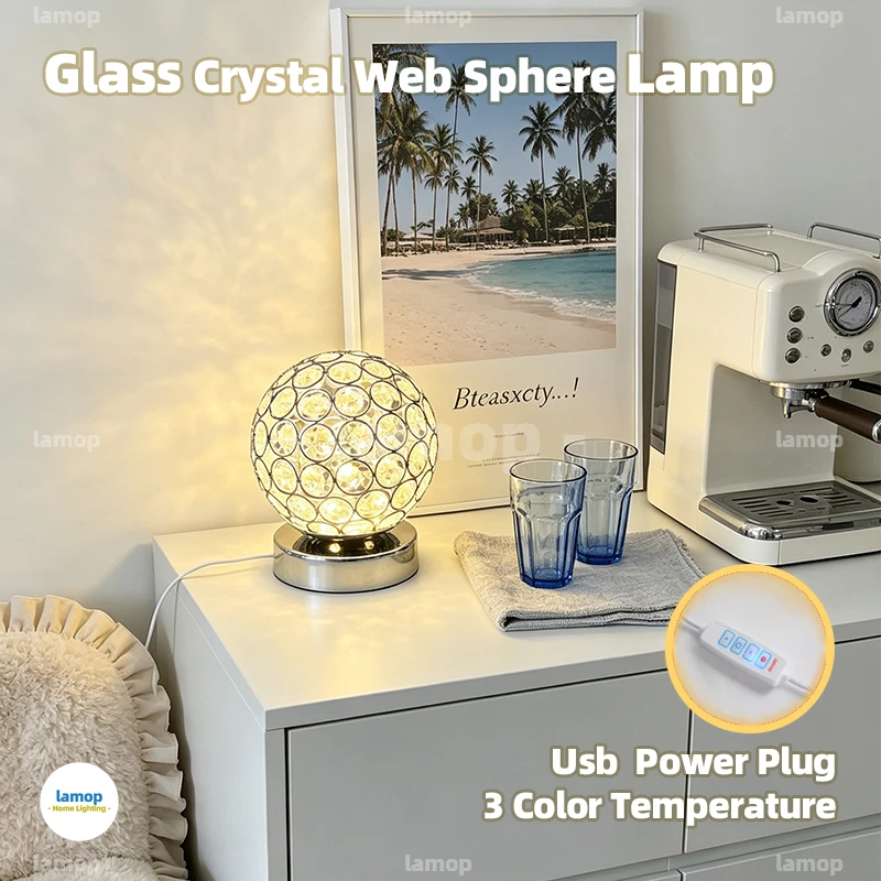 Murano Glass Lattice Sphere Table Lamp Diffused Light Output Pastoral Style Light For Side Cabinet Children Room Desktop Ornamen