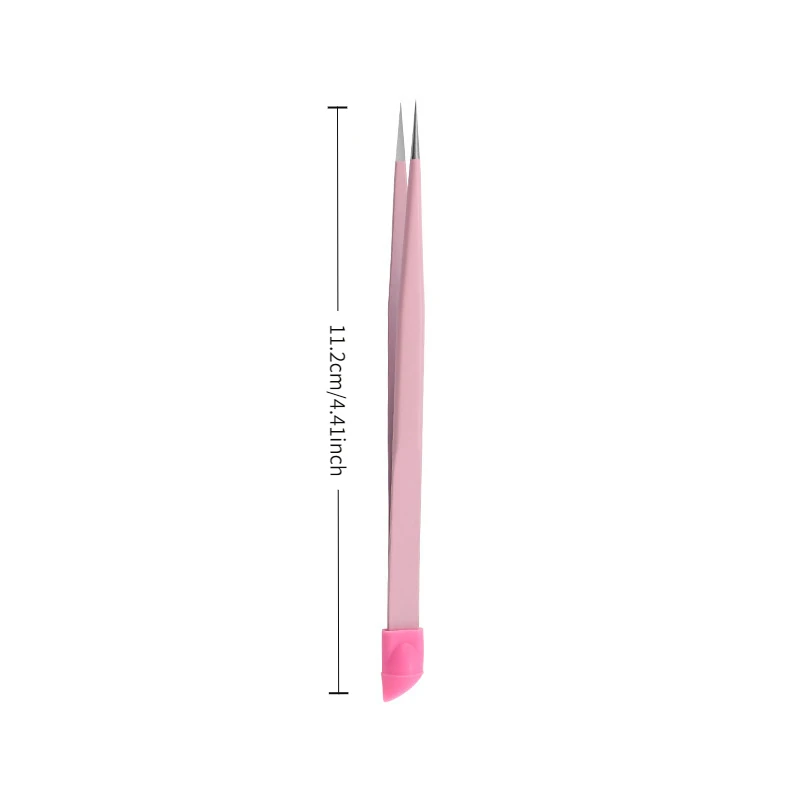 113Long Holiday Eyelash Tweezers, Curved-Tip Stainless Steel Tweezers, Small Size, Gold Feather Design, Pink Gift Tweezers
