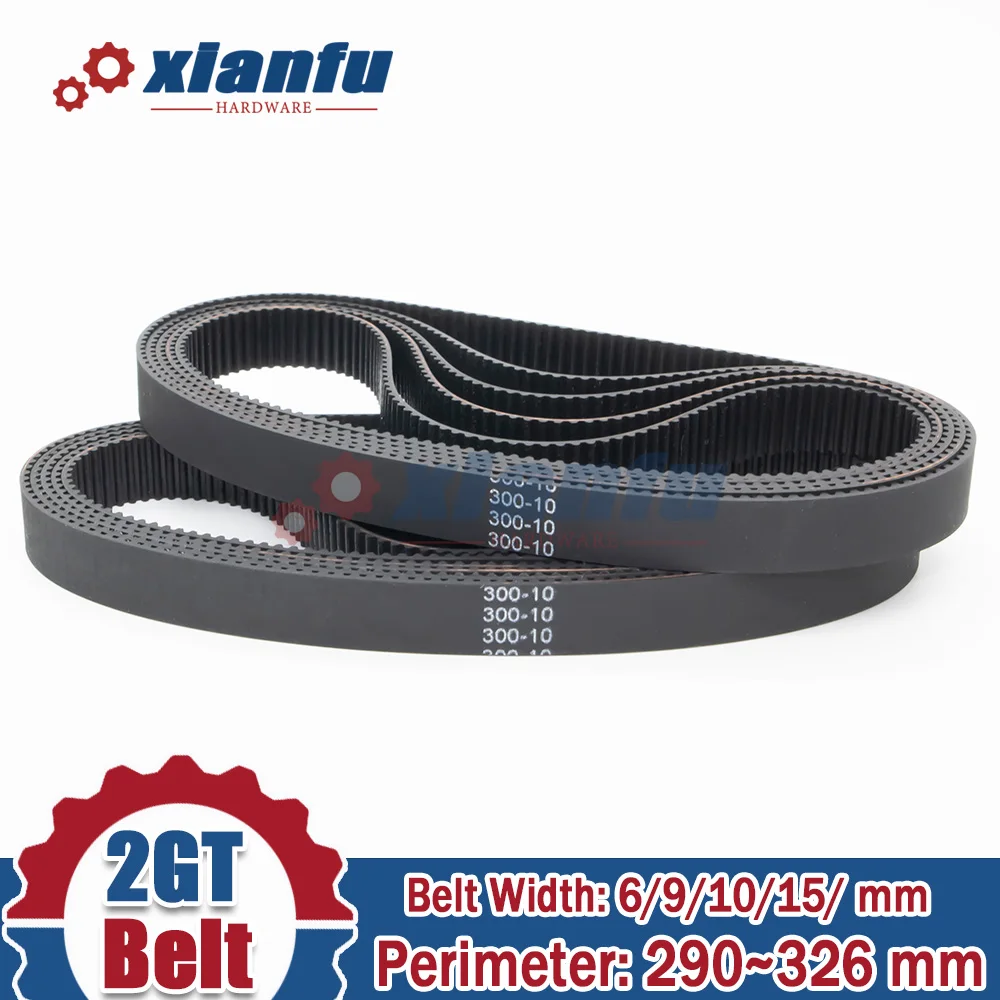 2GT Timing Belt Perimeter 290 292 294 296 298 300mm 2M Rubber Width 6/9/10/15mm Pitch2mm 302 304 306 308 310 312 320 322 324 326