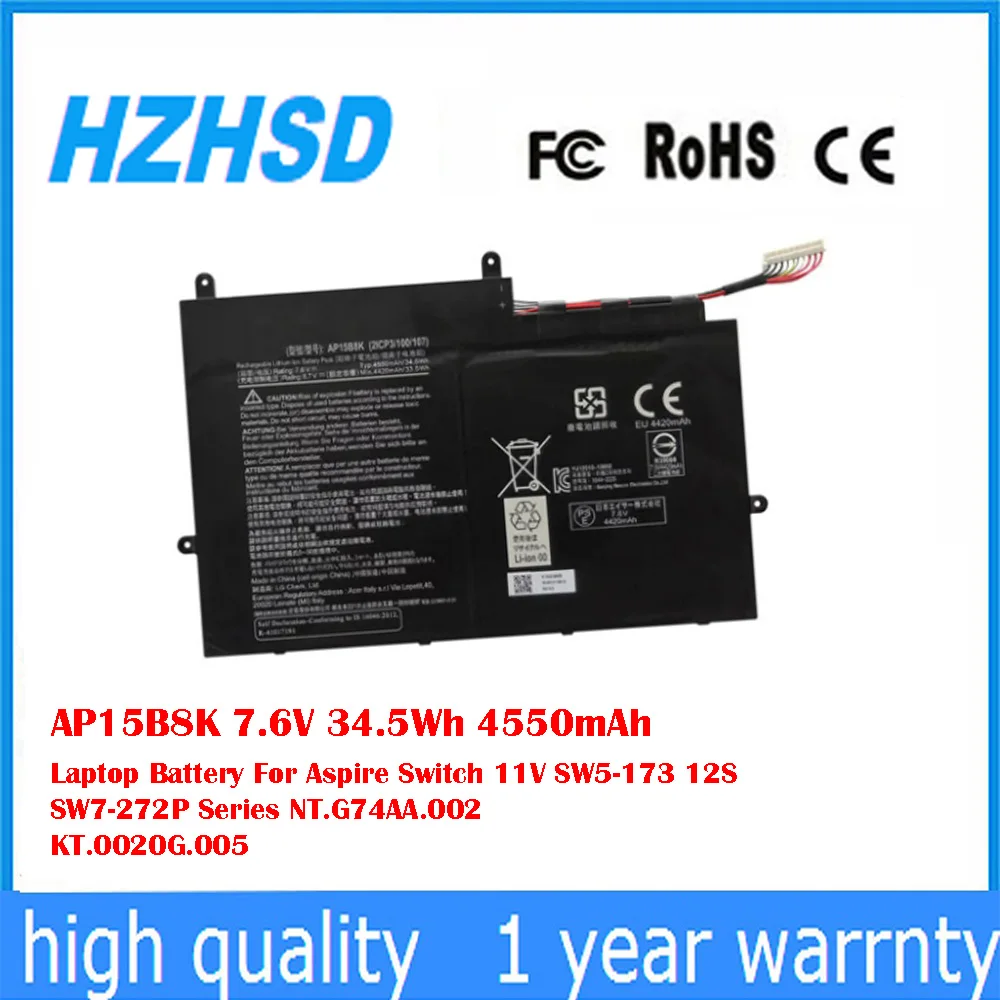 

AP15B8K 7,6 В 34,5 Втч 4550 мАч аккумулятор для ноутбука Aspire Switch 11 В SW5-173 12S SW7-272P серии NT.G74AA.002,KT.0020G.005