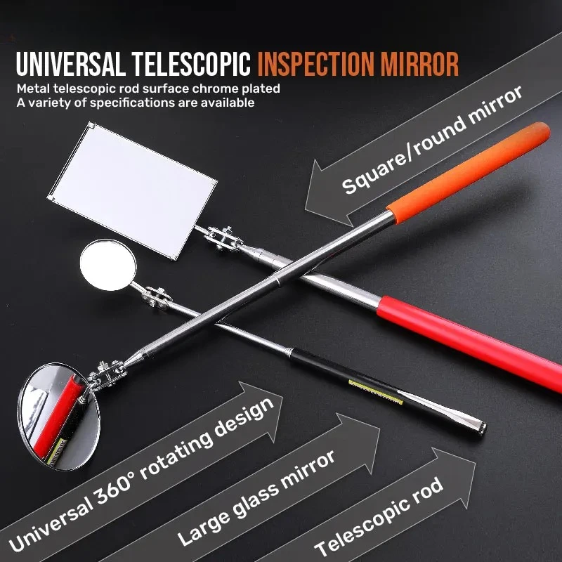 360°Rotatable Telescopic Inspection Mirror Round Square Mirror  Car Chassis  Auto Maintenance Mechanical Repair Inspection Tool