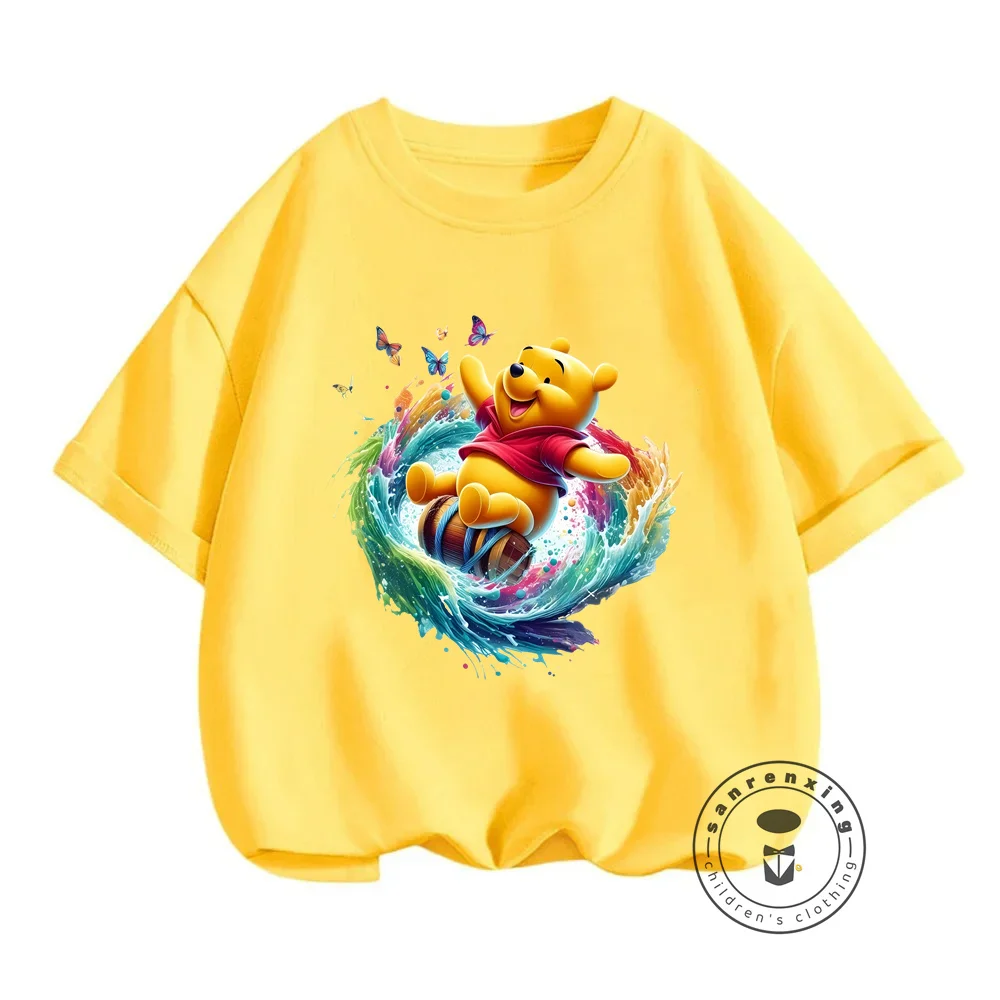 

Disney Winnie the Pooh Summer T-Shirts Fashion O-Neck Tops for Boy Girl Kawaii Cartoon Prints Ideal for a Soft Comfortable Look