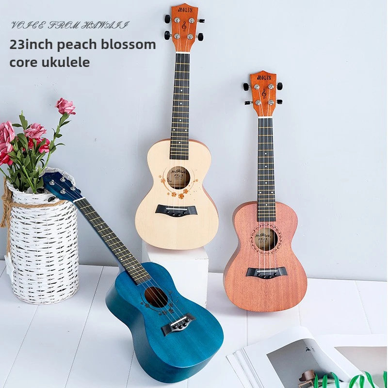 21-23 inch ukulele guitar, 4-series mini children's instrument puzzle toy for boys and girls beginners (peach blossom wood)