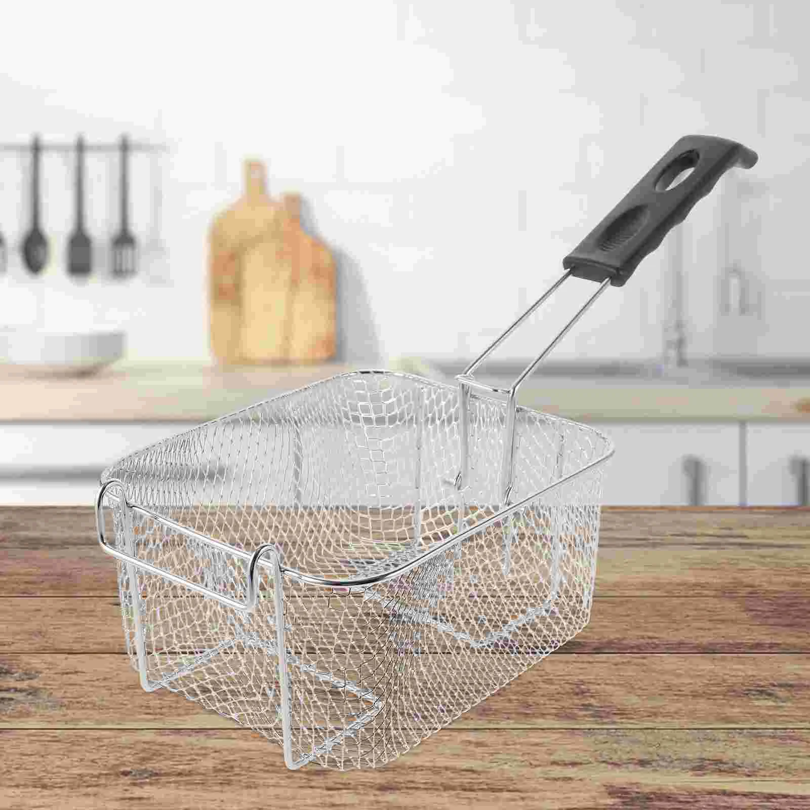 

Stainless Steel Deep Fry Basket Wire Mesh Strainer with Long Handle Frying Cooking Tool Food Presentation Tableware (Silver)