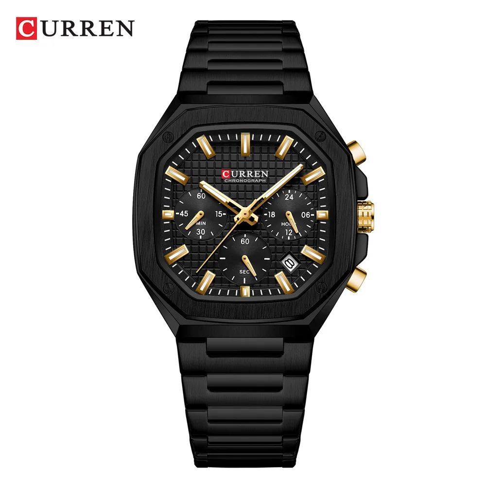 CURREN Top Marke Einzigartiges Design Quadratisches Vintage-Zifferblatt Edelstahlarmband Neue lässige Quarz-Herrenuhren mit Chronograph 9