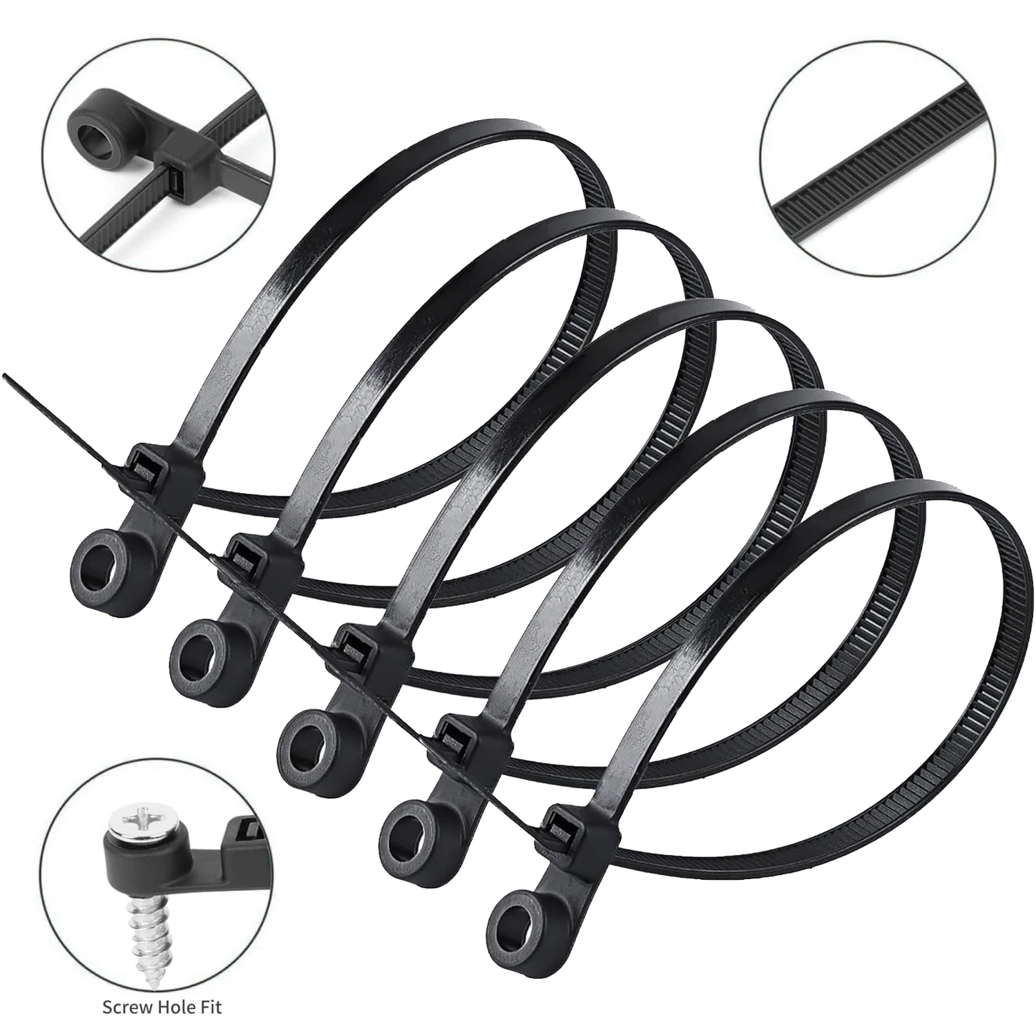 Reusable Nylon Cable Ties with Screw Hole, 100-500PCS Self-Locking Fastening Straps, Wire Ties for Office