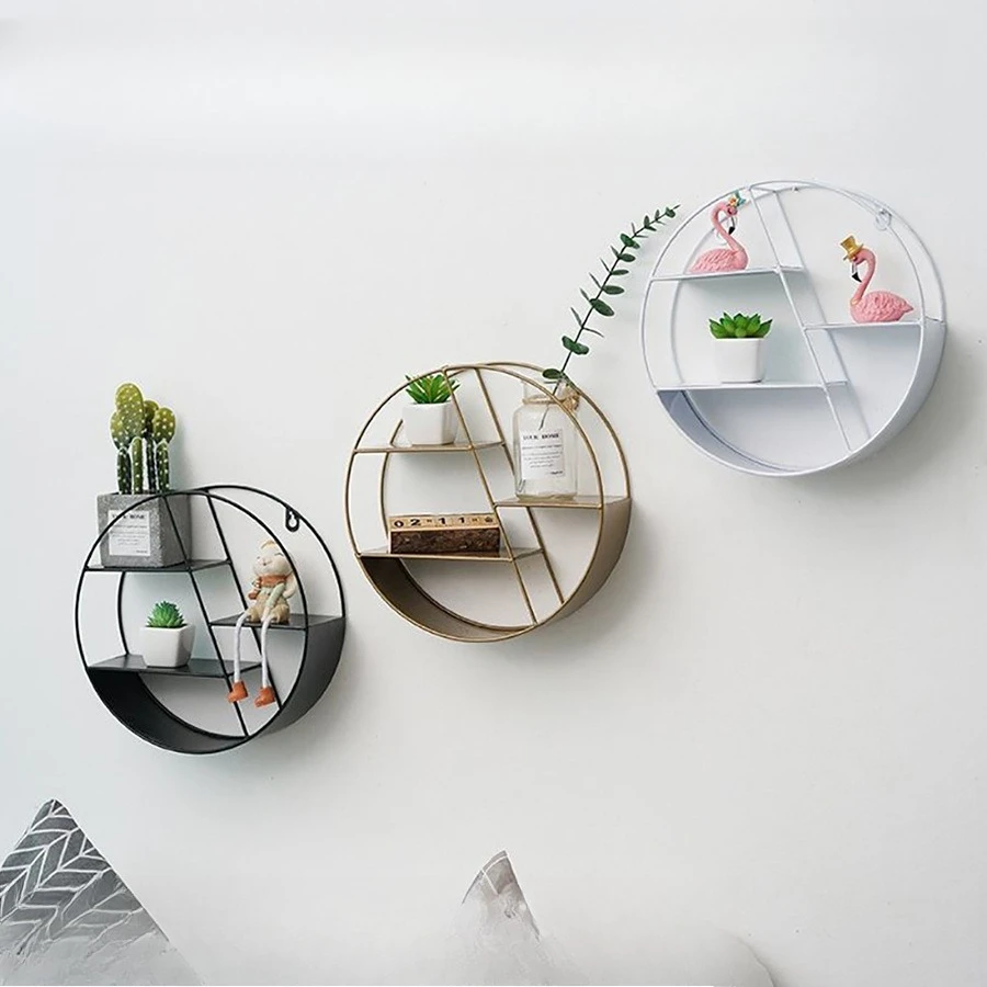 

Minimalist Iron Wall Shelf, Round Wall Mounted Storage Rack for Home Decor, Creative Living Room Organizer,Stylish Display Shelf