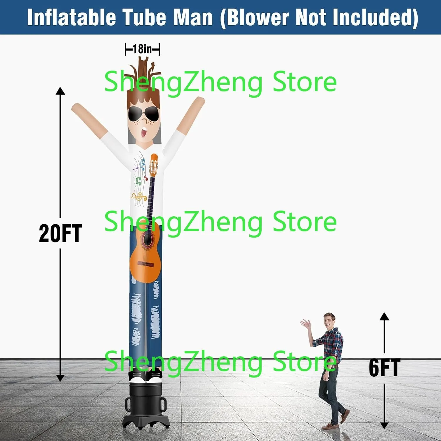 1Pcs 20FT Tall Guitarist Inflatable Tube Man (18''Diameter) Wacky Wavy Dancing Guy for Outdoor Decoration (Blower Not Included)