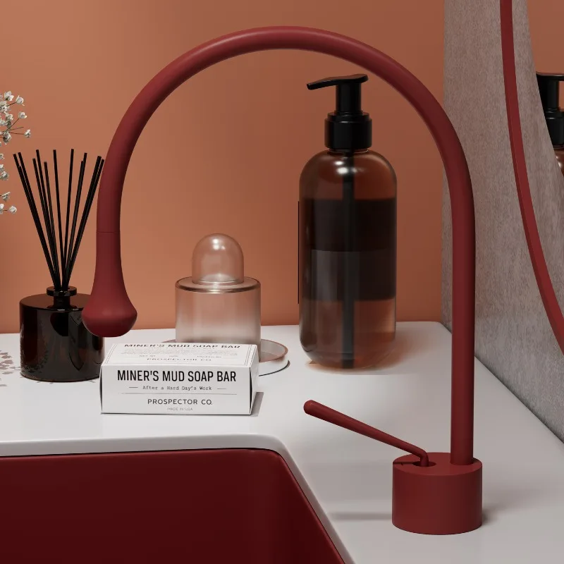 Copper Red Water Droplet Shaped Basin Faucet Countertop and Sink Washbasin Hot and Cold kitchen Faucet With 360° Rotating Height