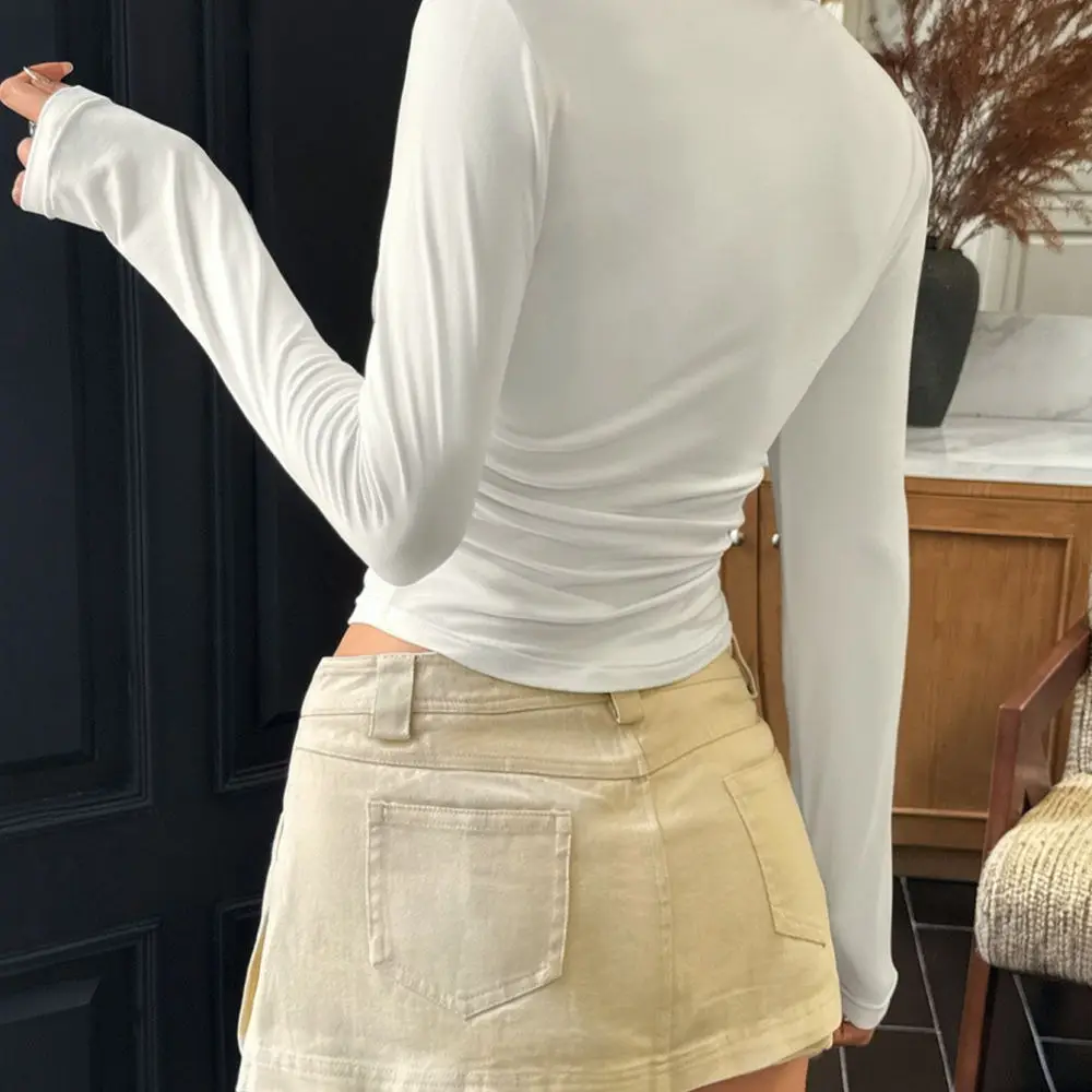 Fashion Slim Fit Polo Long Sleeve T Shirt Women Sexy Solid Color Pullover Basic Tee Spring Autumn Streetwear Tops