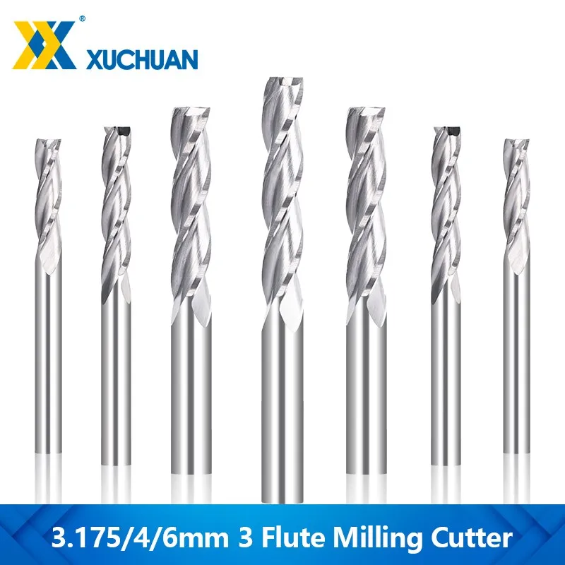 3 Flute Flat End Mill 3.175 4 6mm Shank CNC Milling Cutter Carbide Router Bit for Woodworking Endmill