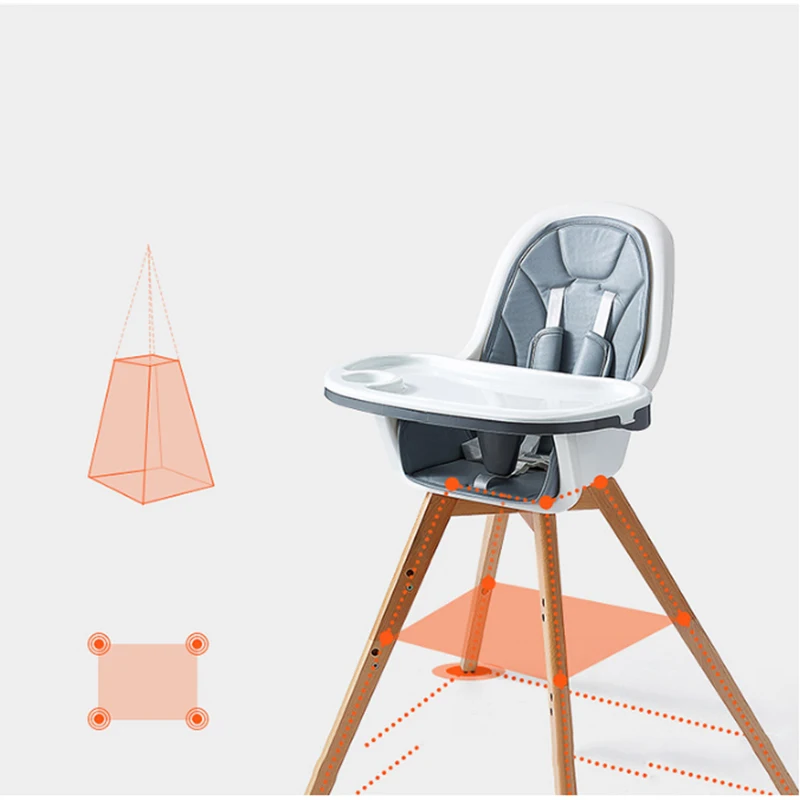 Wooden Baby Highchair Stable Structure 2 Seat Adjustment Baby Booster Chair With 2 Plate Feeding Chair