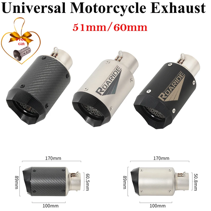 

51/60MM Lnlet Universal Motorcycle Exhaust Escape Muffler With DB Killer Carbon Fiber For Z900 Z1000 R6 R3 CBR600 ZX10R MT09