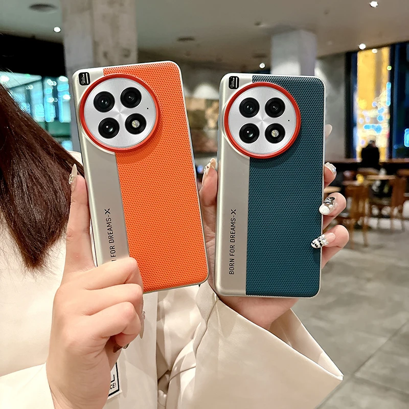 For OnePlus 13 Case Fashion Triangle Pattern PU Leather +Hard PC Camera Protection Cover For One Plus 13