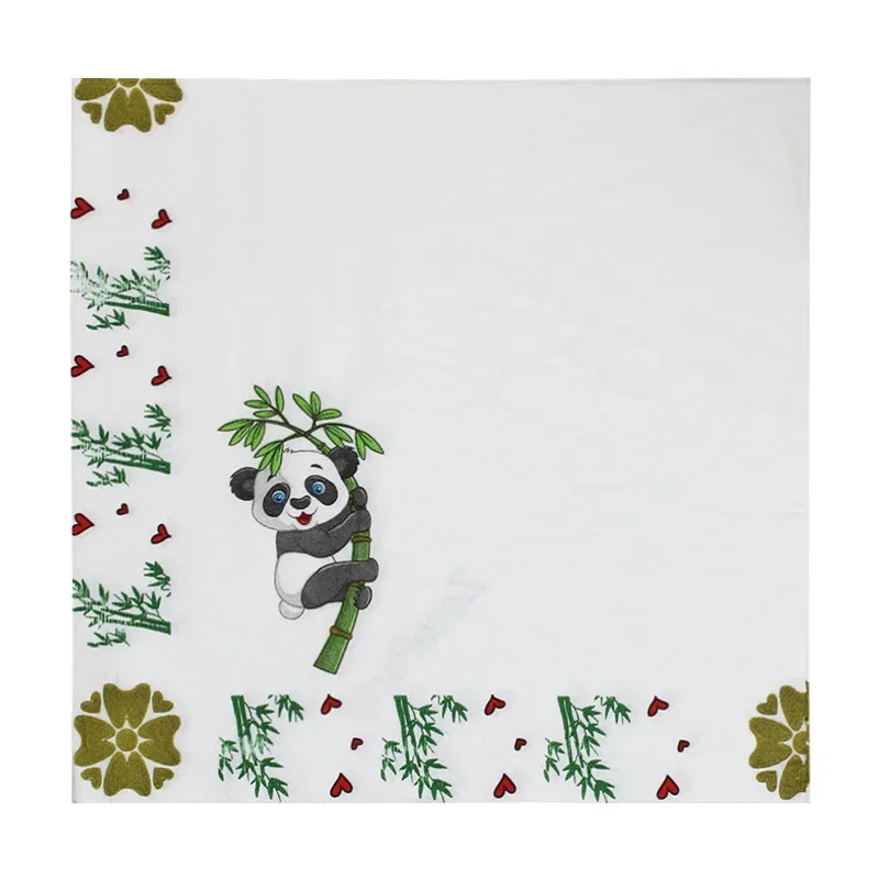 20pcs 33 * 33cm 2Layer Chinese Element Napkins Panda Bamboo Leaf Printed White Disposable Table Mat DIY Decoupage Paper