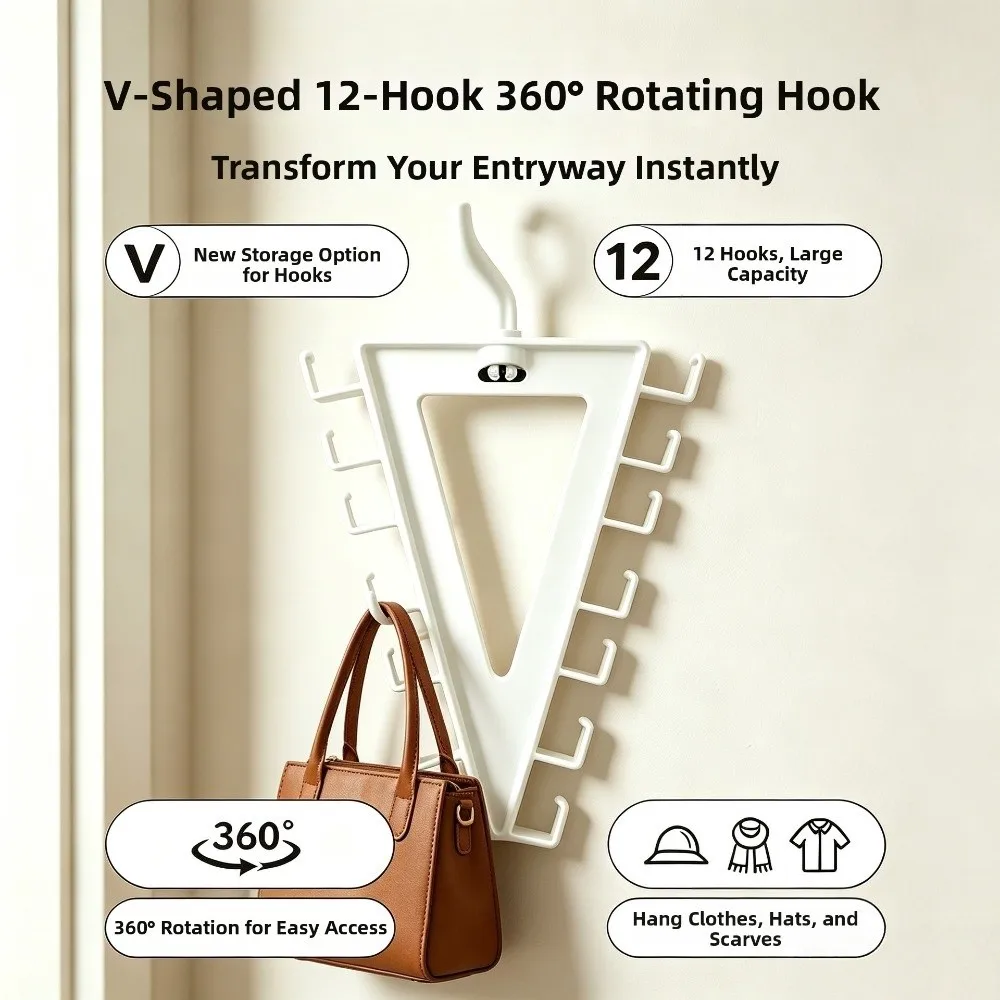 2Pcs 12 Hooks V-Shape Hanger Rotatable Space Saving Clothes Drying Rack Double Sided Non Slip Garment Storage Hook