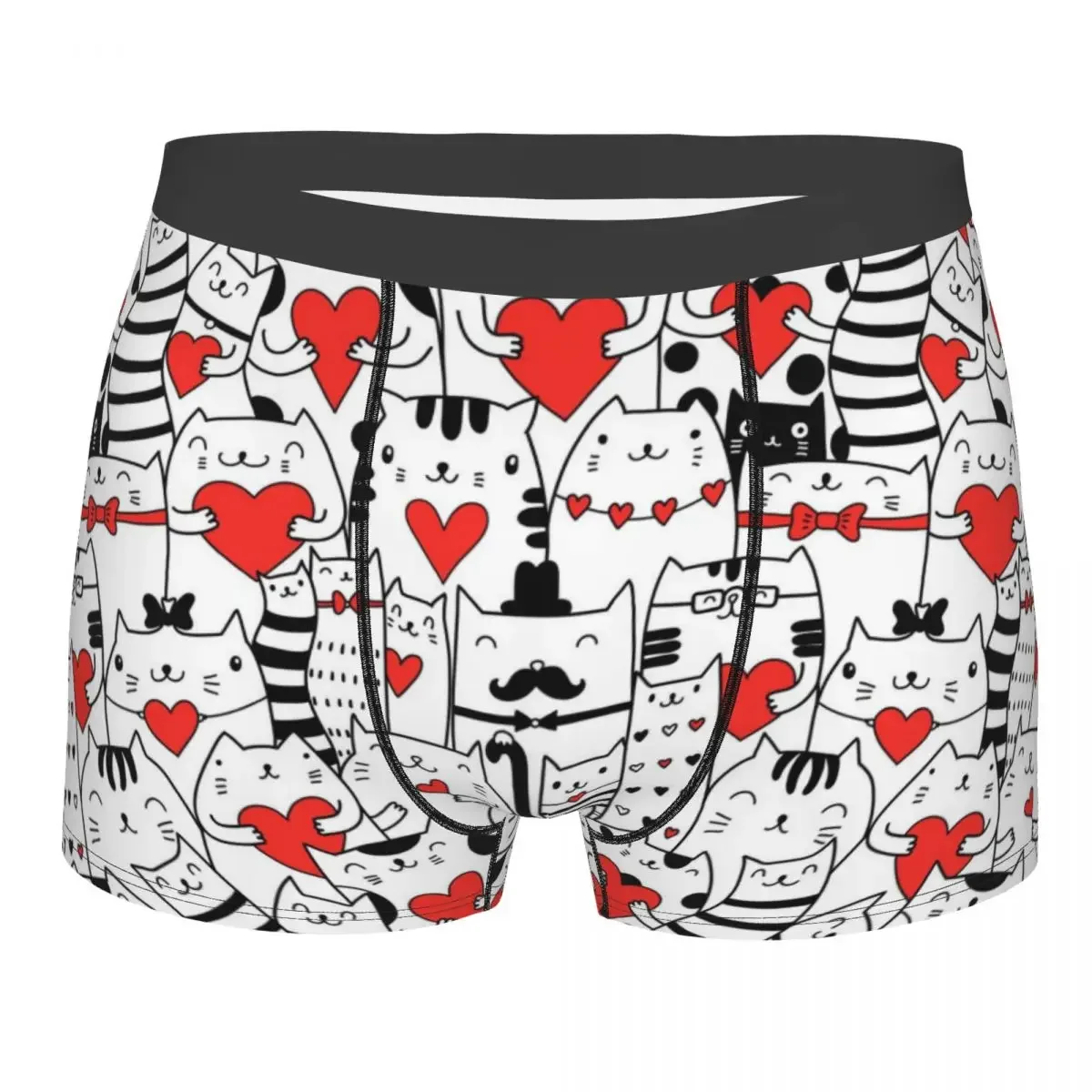 

Boxer Men Shorts Underwear Male Black White Cats Holding Hearts Boxershorts Panties Underpants Man Sexy