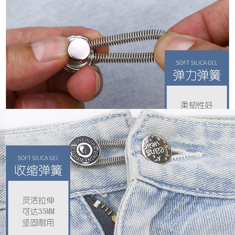 Metal Button Extender for Pants Jeans Free Sewing Buttons Adjustable Retractable Pants Waist Extenders Button Waistband Expander