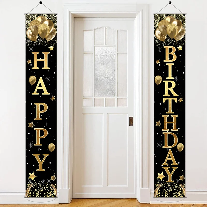 Golden Birthday Door Curtain Backdrop 30 40 50 Happy Birthday Tablecloth Table Runner Balloon Birthday Party Decoration For Home