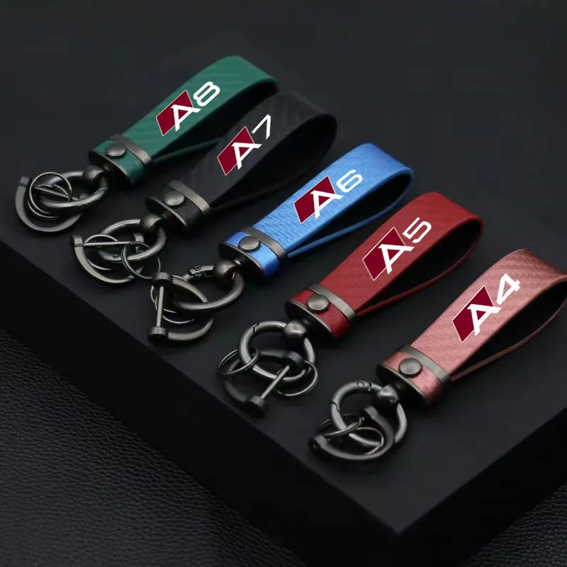 

Car carbon fiber keychain leather metal pattern For AUDI A3 A4 A5 A6 A7 A8 Q3 Q5 Q7 Q8 car styling accessories