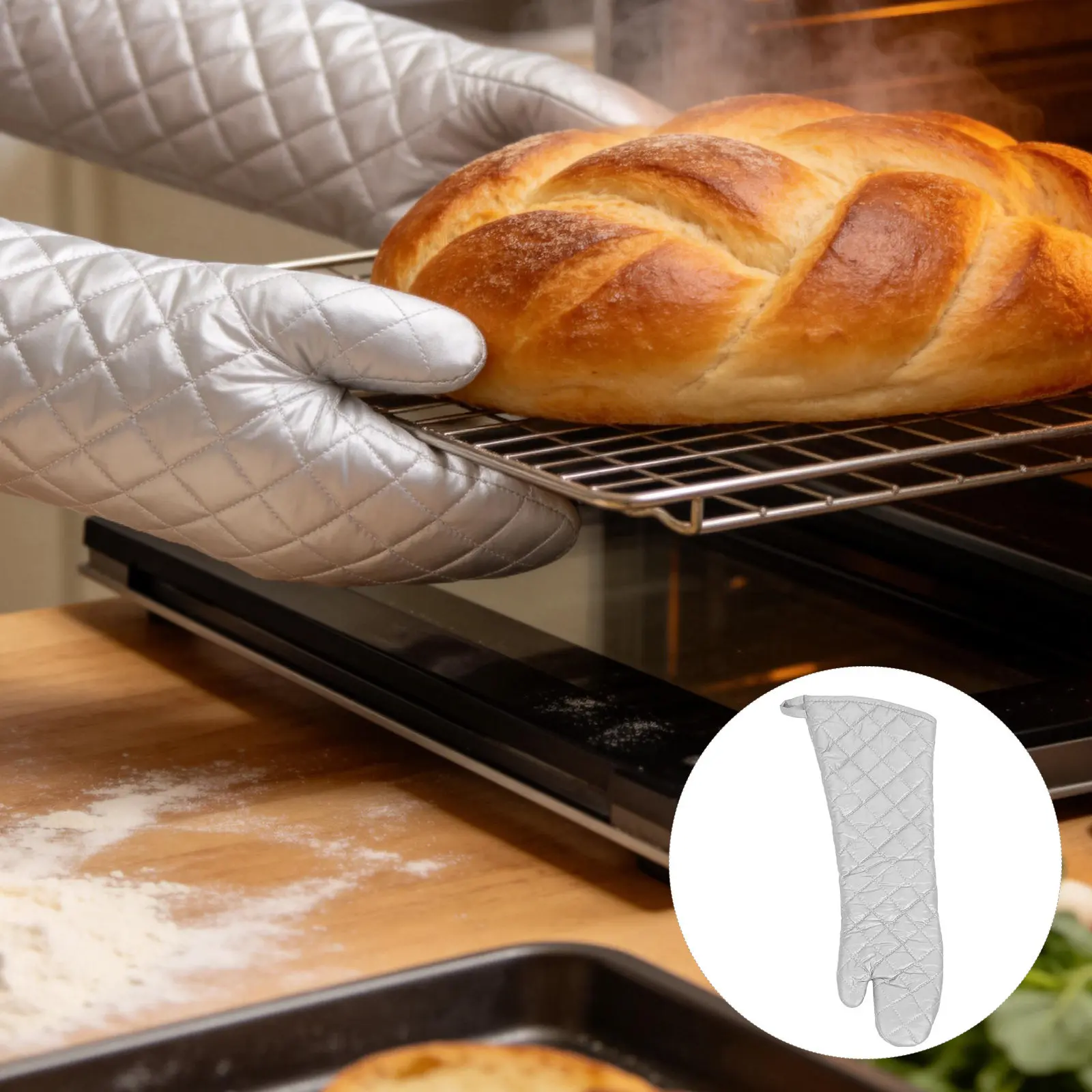 22.8 Inch Extra Long Heat Proof Oven Mitts Premium Thick Cotton High Temperature Resistant Gloves for Baking Cooking Grilling