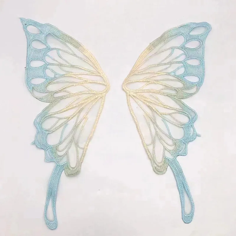 1pair Gradient Embroidery Butterfly Lace Collar Diy Embroidered Appliques Butterfly Wing Sew On Patches For Dress Craft Decor