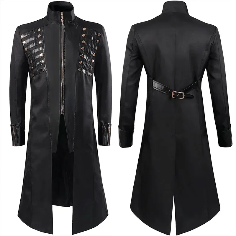 

Retro Mens Autumn Winter tailcoat Medieval Steampunk Gothic Vintage Leather Trench Coat Warrior Knight Assassin cosplay Jacket