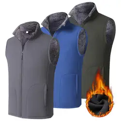 Men Winter Vest Sleeveless Stand Collar Solid Color Fleece Thick Keep Warm Plus Size Neck Winter Waistcoat for Daily