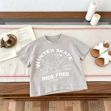 Animal Pattern Baby Boys Girls Short Sleeve Tops Kids Tees Summer Clothing Loose Fashion Trendy Children's Wear T-shirt O-neck