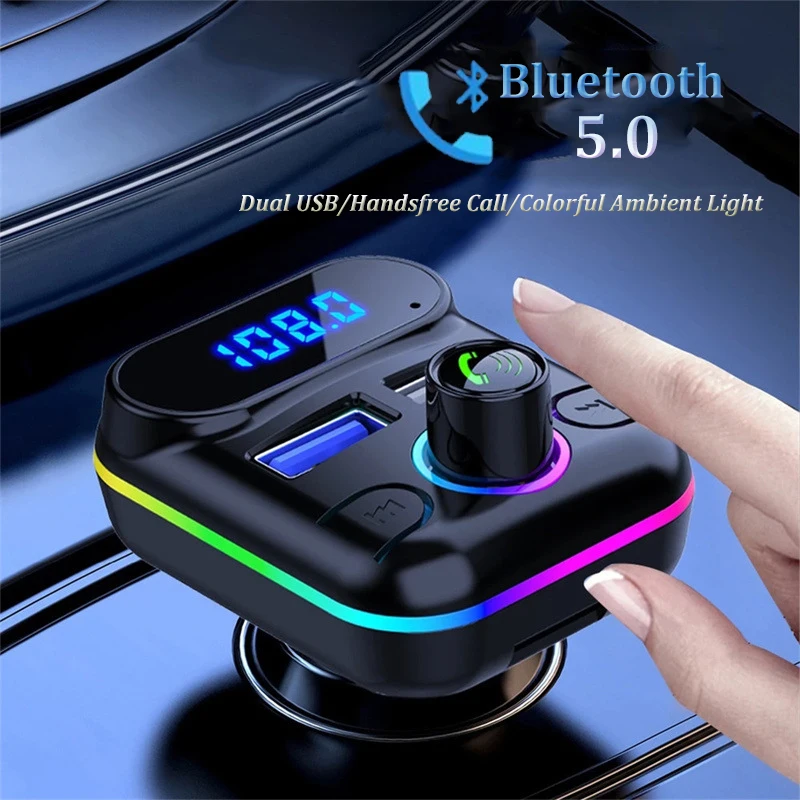 

Car FM Transmitter Audio Receiver Wireless Bluetooth 5.0 Handsfree Dual USB Fast Charging Colorful Light Car Mp3 Player Car Kit