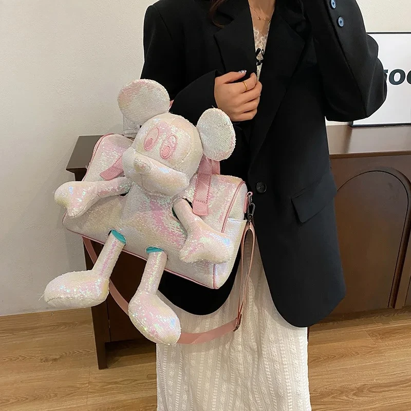 

Женская сумка с героями мультфильмов, большая вместительная плюшевая сумка через плечо с Микки Маусом, модная ручная сумка-тоут на одно плечо, модный повседневный кошелек