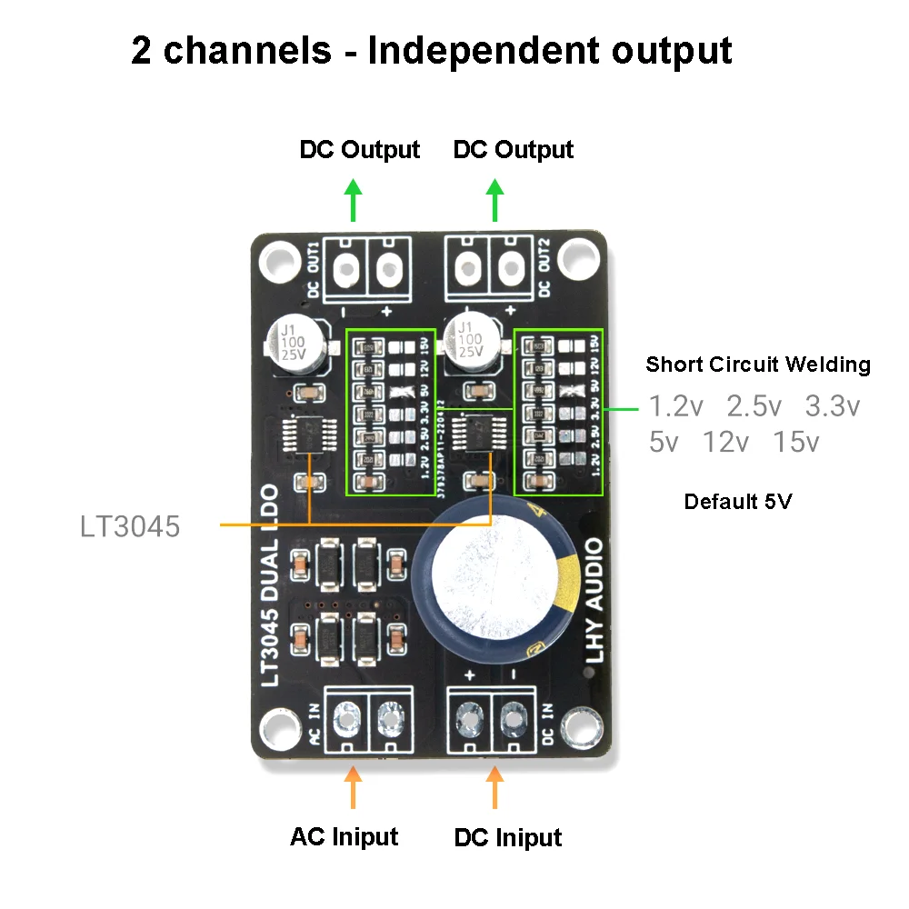 LT3045 Dual-Channel RF Linear Regulator Power Supply AC DC TO 1.2V 2.5V 3.3V 5V 12V 15V Filter DAC Audio Decoder Amplifier