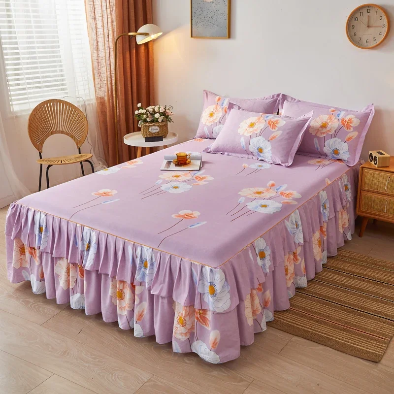 Lace Bed Sheet Skirt постельное белье Floral Printed Bed Cover Single/Queen/King Size Bedspread on the Bed (No Pillowcase