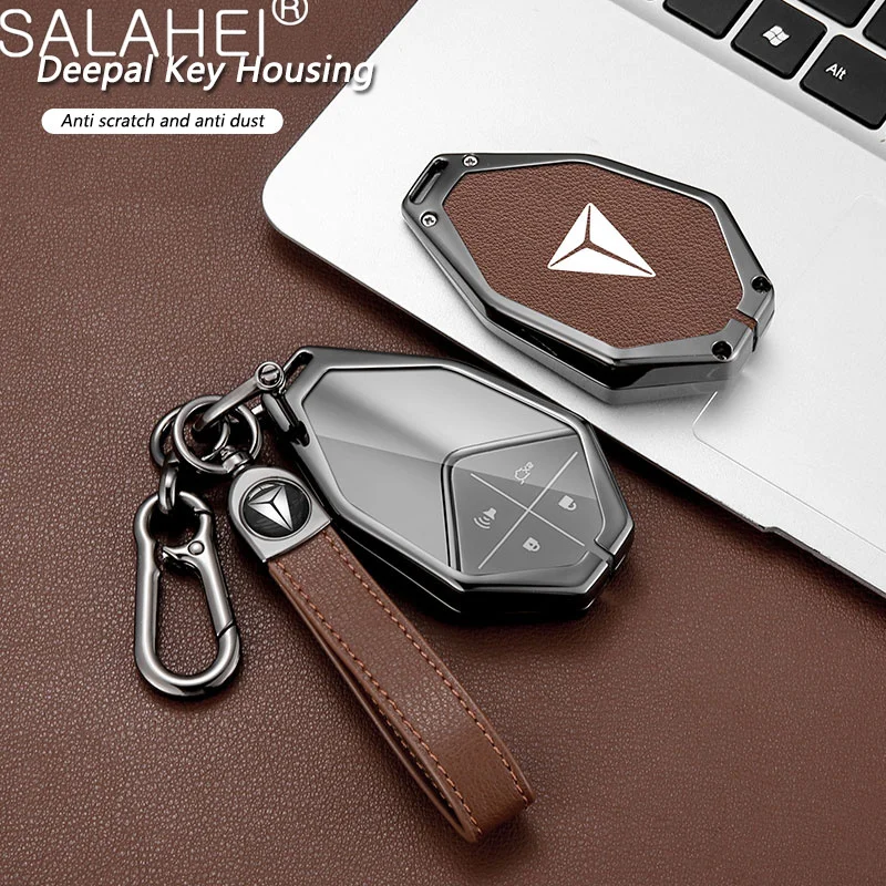 Metal Leather Car Key Case Cover For Changan Deepal S7 SL03 2022 4 Buttons Control Keychain Keyless Shell Protective Accessories