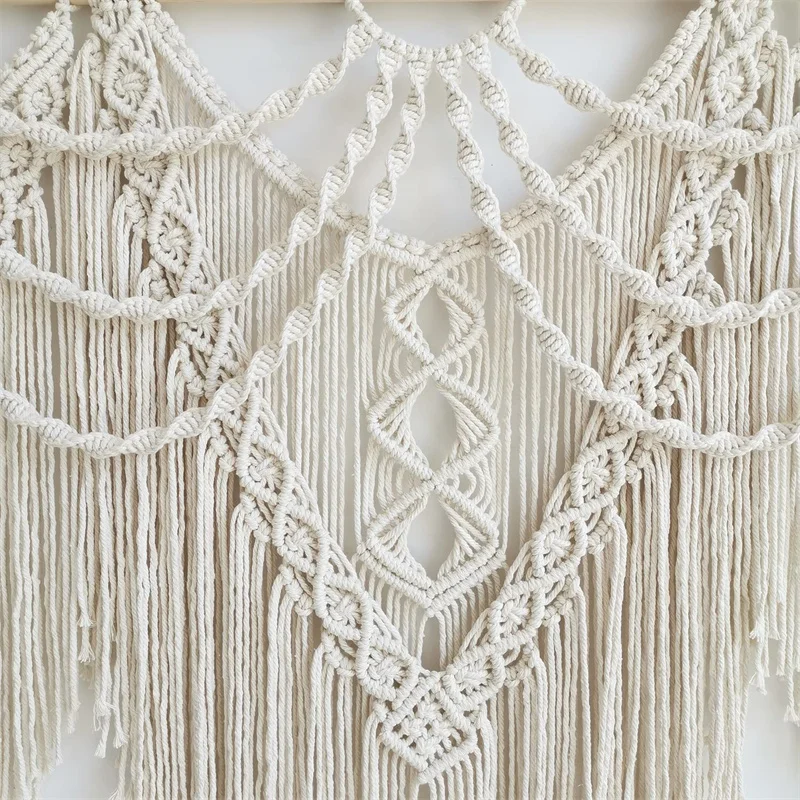 Imagem -02 - Grande Macramé Wall Hanging Tapeçaria com Vara de Madeira Hand-woven Bohemia Tassel Curtain Casamento Backdrop Boho Decor