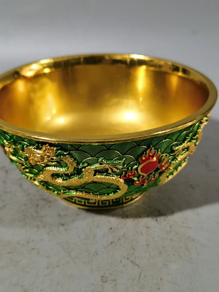 Antique Miscellaneous Collection Daqing Qianlong Annual Cloisonne Shuanglong Play Bead Bowl