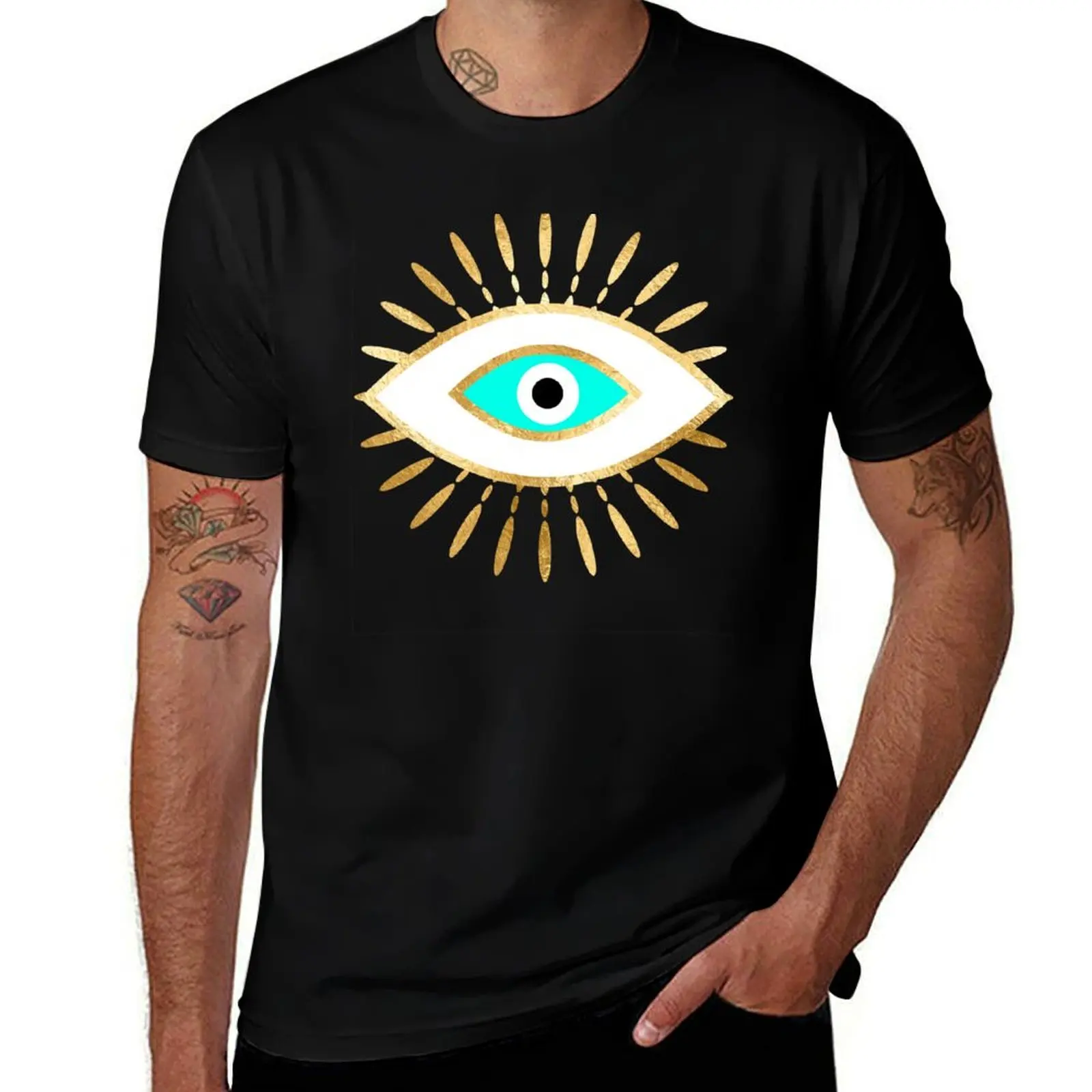 hamsa evil eye gold foil print T-Shirt High Elasticity Sports T-Shirt