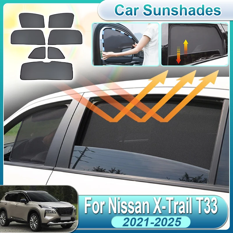 

For Nissan Xtrail T33 Accessories 2021-2025 Rogue Car Sunshade Magnetic Curtain Mesh Front Windshield Sun Visor Cover Accesorios
