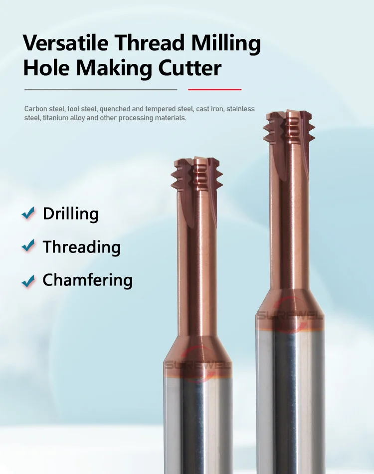 SUREWEL Multifunktionale 3-in-1 Gewindefräser M3-M12 Bohr- und Fräswerkzeug mit abgeschrägtem Hartmetall-Gewinde für metrische Gewinde – Detail 2