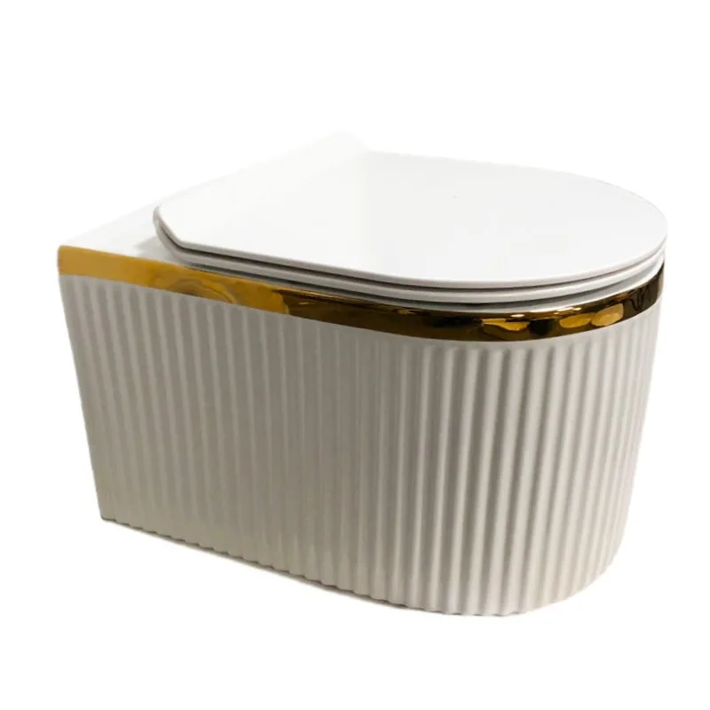 

Wall-mounted gold toilet, black gold suspended into the wall, hidden water tank, small apartment wall-mounted toilet